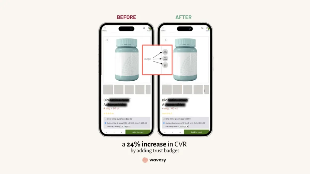 case study CRO implementation of trust badges on supplement product page